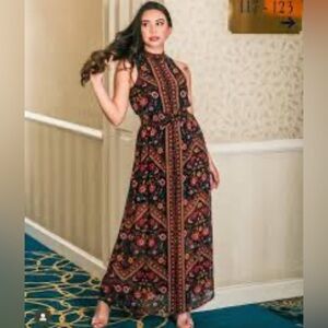 Boho Floral Mock Neck Midi Dress Medium